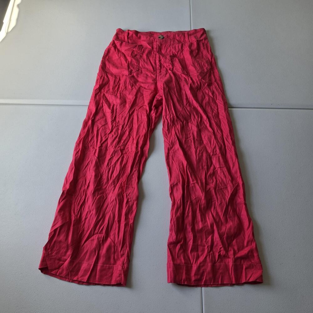 Maeve Anthropologie The Colette Pants Womens 28 Pink Linen Wide Leg Crop Twill